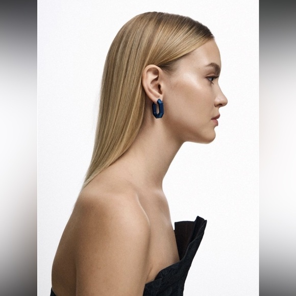 Swarovski Blue Lucent Octagon Hoop Earrings - Picture 9 of 15